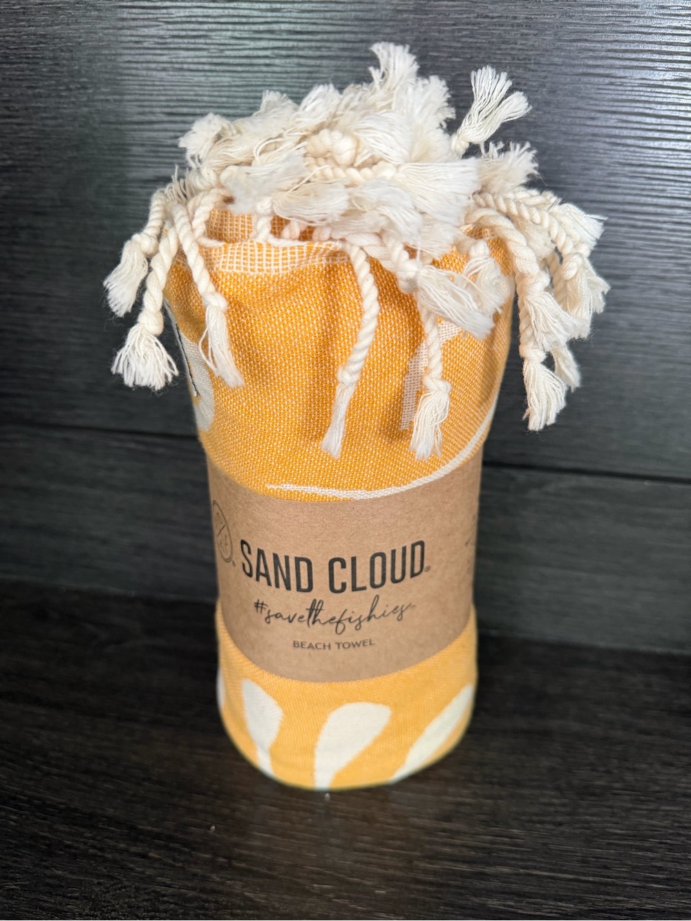 Yellow Patterned Beach Towel with Cream Fringe